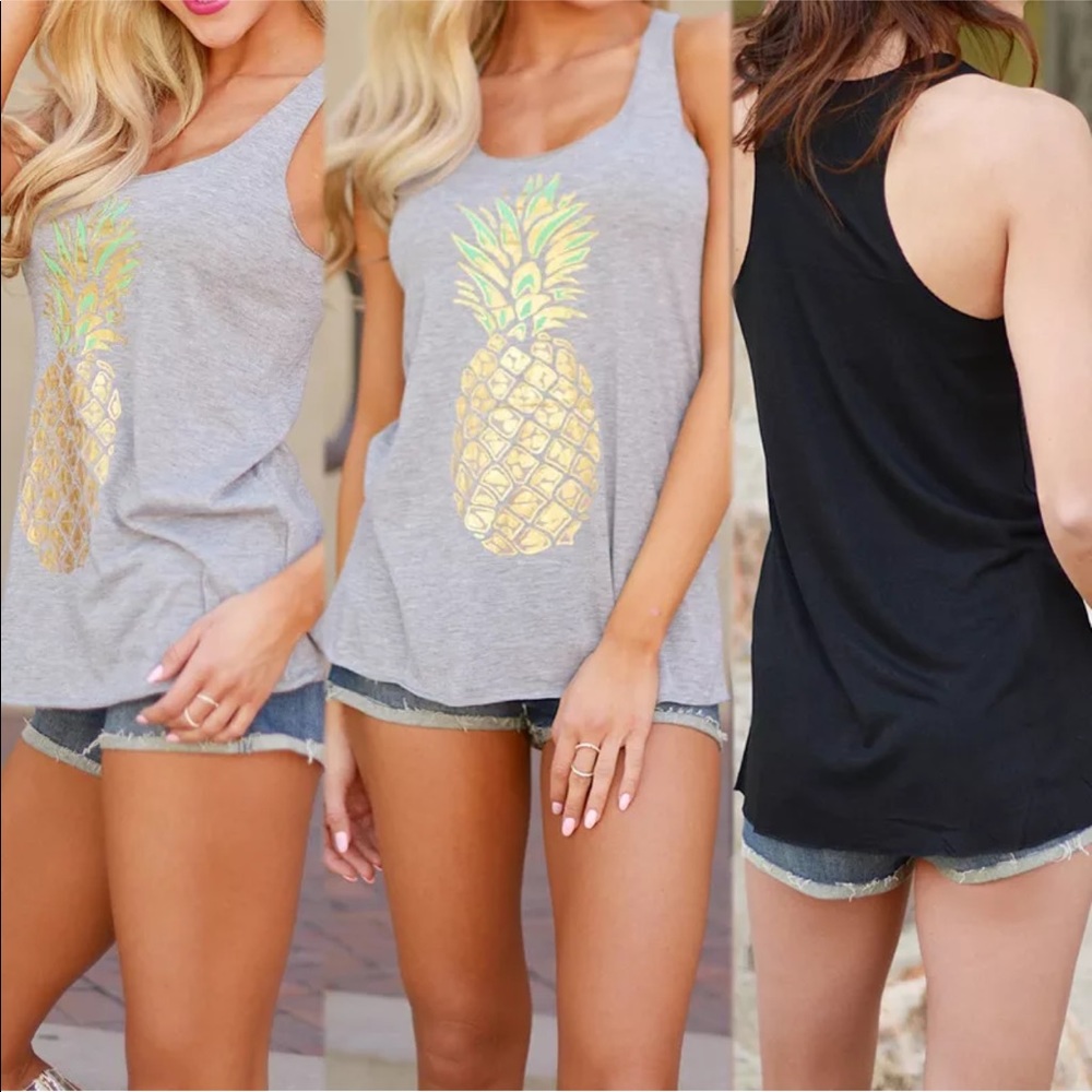 30% OFF NWT New pineapple white gray tank S M L XL - Picture 2 of 8